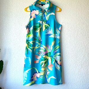 Boston Proper print sleeveless collared zip dress. Size 8